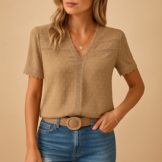 Yara | V-Neck Lace Trim Blouse