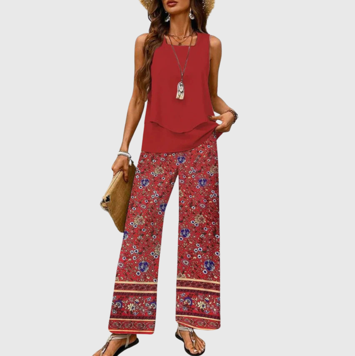 Ovelynra | Sleeveless Top and Wide Leg Trousers